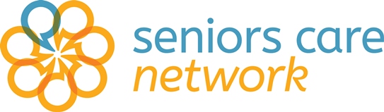 Logo for Seniors care network. Flower made of speech bubbles.